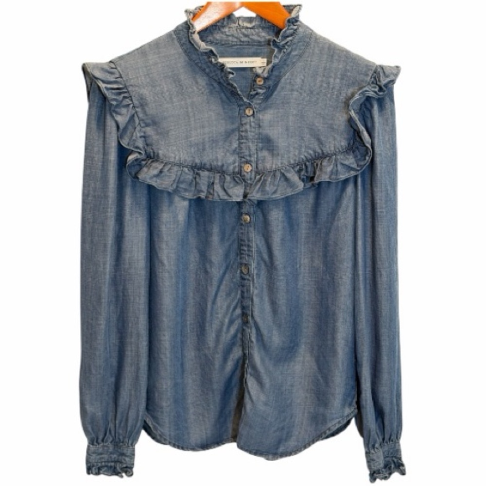 Rebecca Minkoff Chambray Button Down Shirt With Ruffle Details Size S